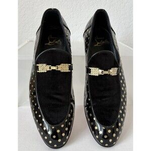 Christian Louboutin Men’s Equiswing EU‎ 40 Loafers Patent Black Velvet Gold Dots
